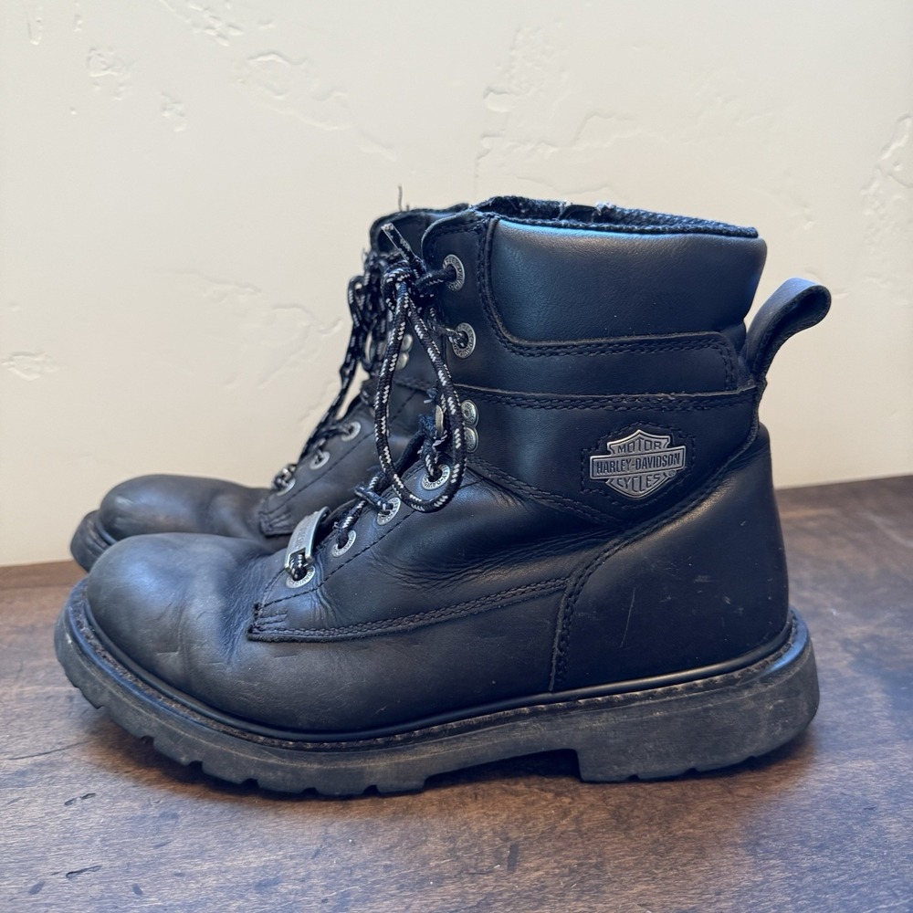 HARLEY DAVIDSON D94194 Men's 8.5 USA Austwell Black Leather‎ Motorcycle Boots